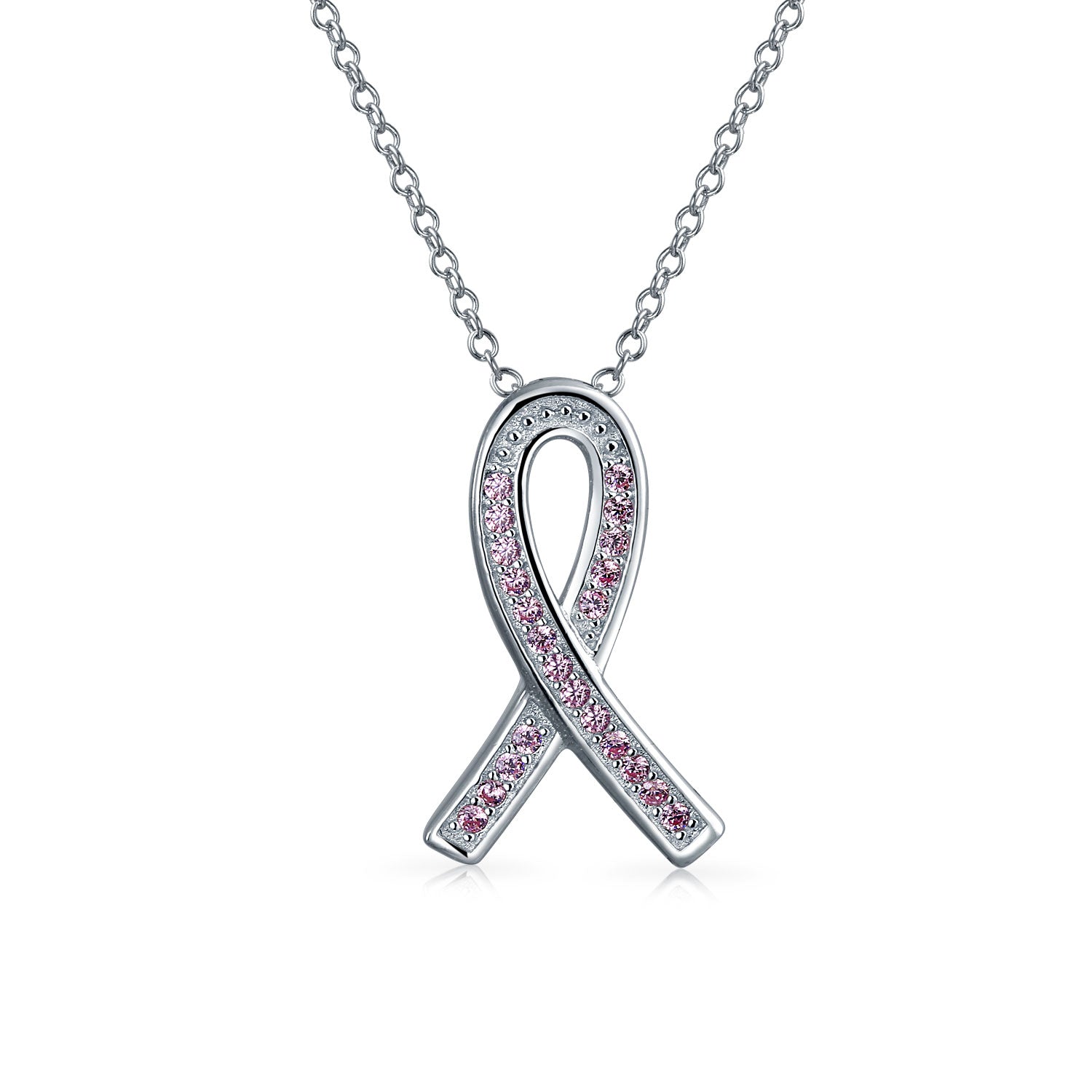 925 Sterling store Silver Small CZ Breast Cancer Awareness Ribbon Pendant Necklace