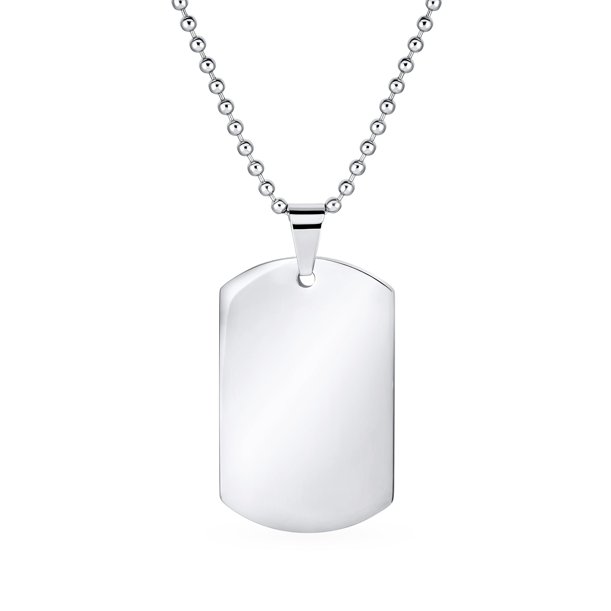 Men's Large Army Dog Tag Pendant Necklace Stainless Steel Shot Bead