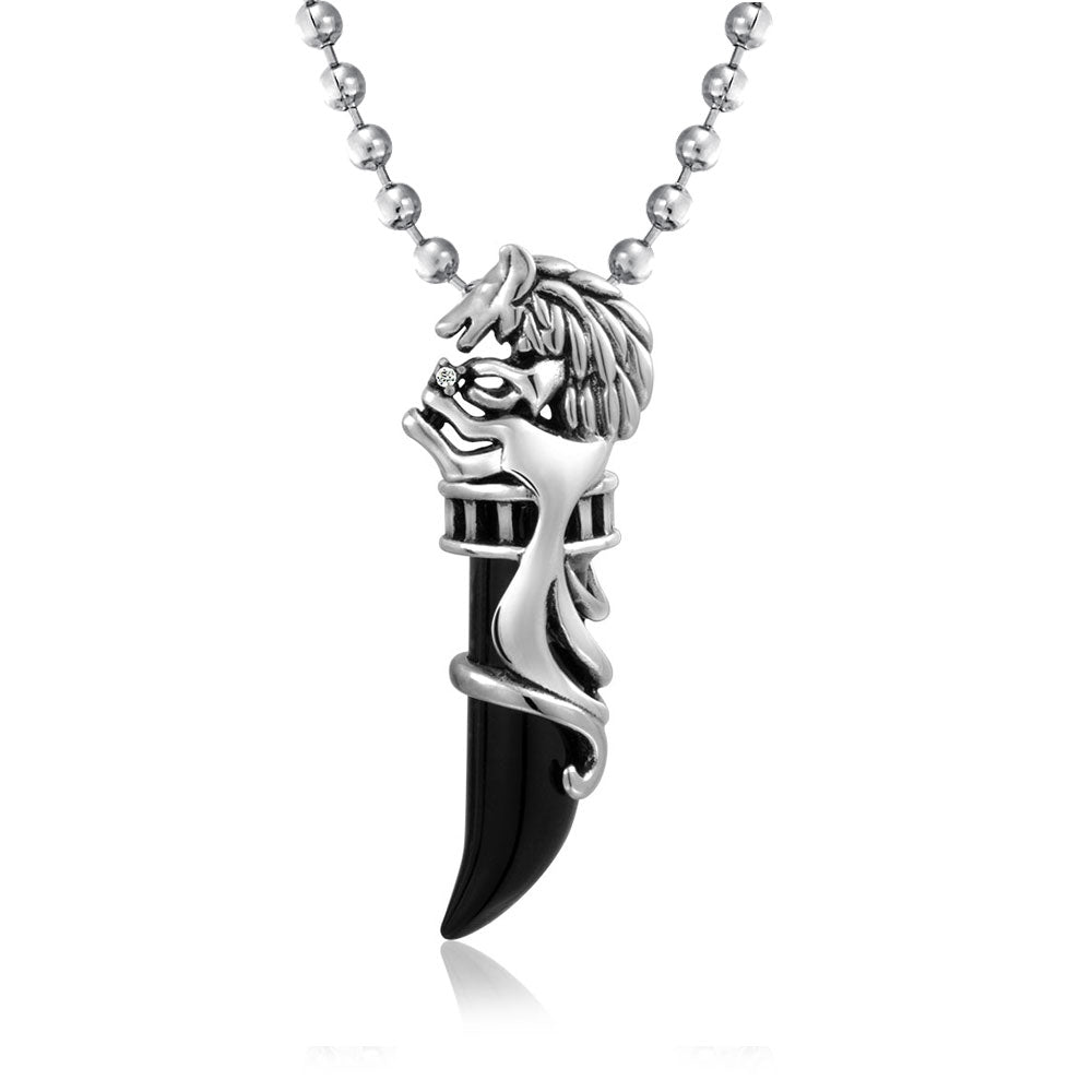 Creative Indian Animal Wolf Heart Crystal Pendant Necklace Gothic Necklaces  for Women Stainless Steel Jewelry Accessories Gift