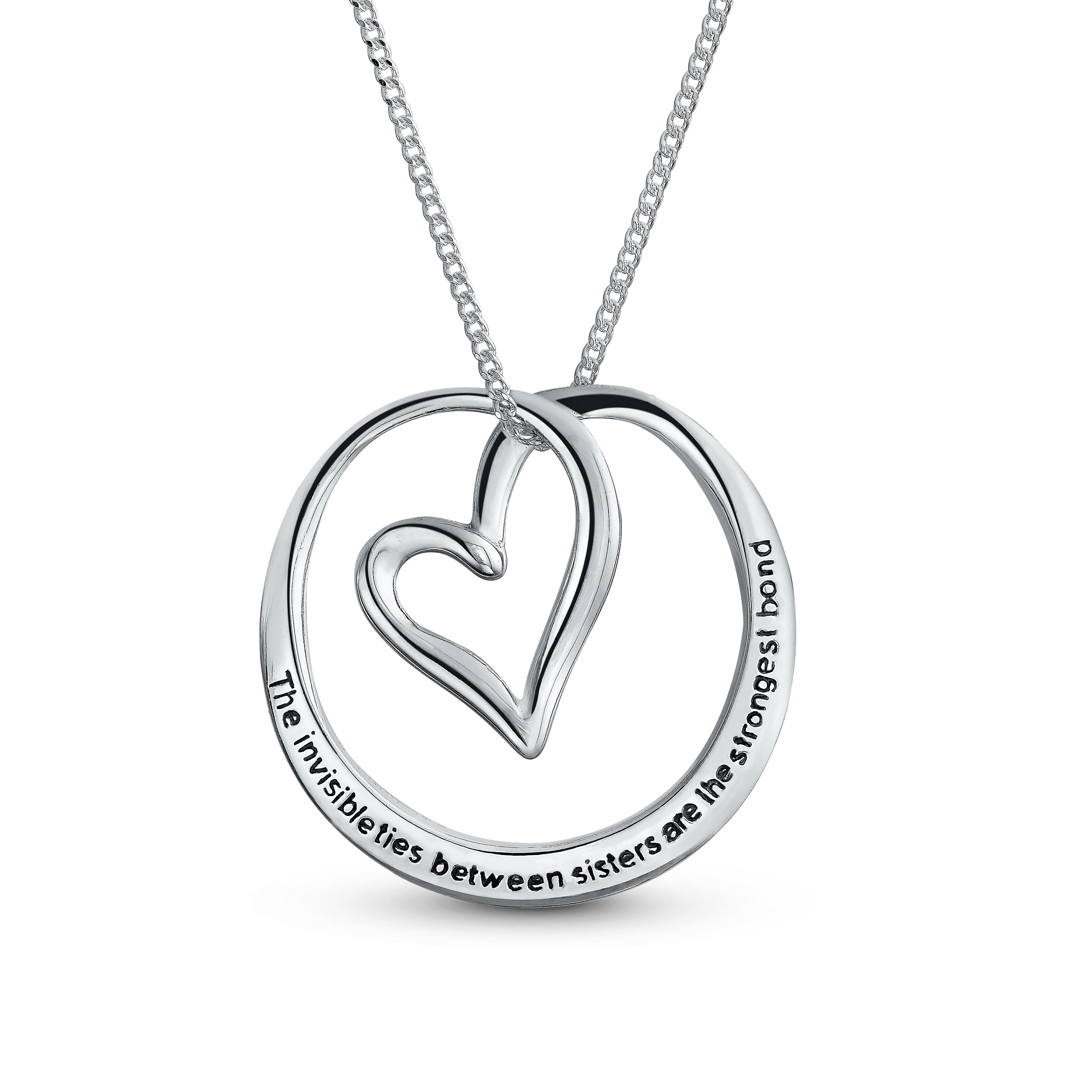 Sister Bond Heart Circle Pendant Necklace .925 Silver Rose Gold