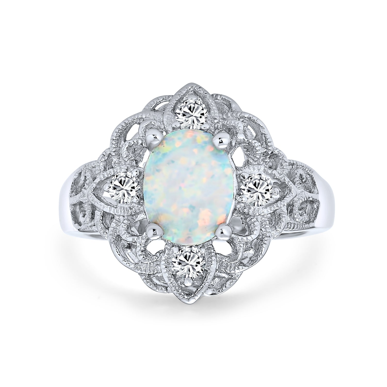 Vintage Sterling Silver cheapest White Opal Flower Filigree Ring Size 10