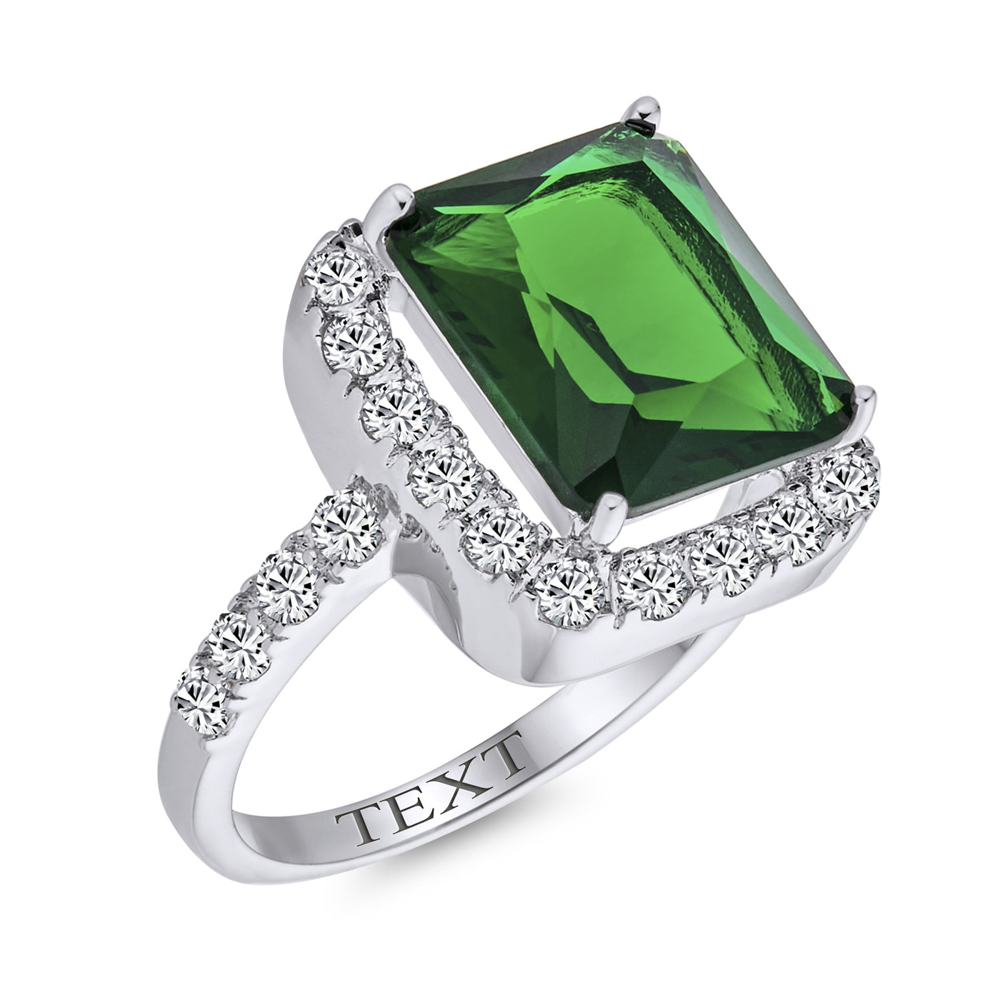 Large Art Deco Style Solitaire Halo CZ Emerald Cut Green 10CT Statement Ring