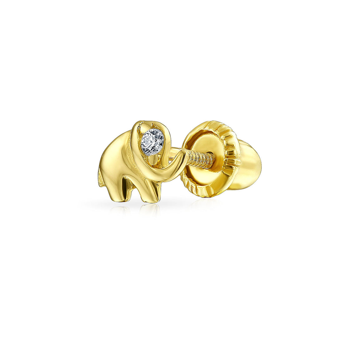Tiny CZ Accent Lucky Elephant 14K Gold Cartilage Ear Stud Earring Scre Bling Jewelry