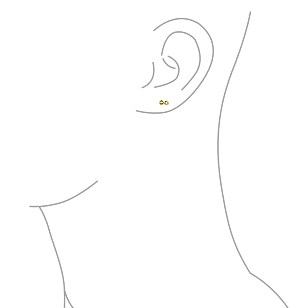 14K Yellow Gold Petite Minimalist Symbol Of Love Infinity Stud Earrings Secure Screw Back