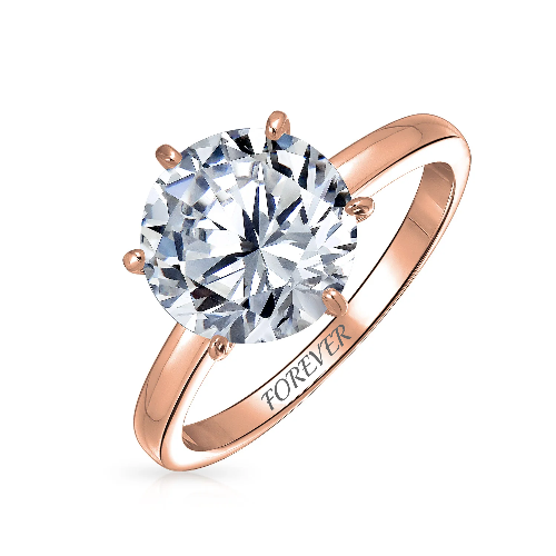 Classic 3CT CZ Round Cut Solitaire Engagement Ring, Sterling Silver, 14K Gold Plated