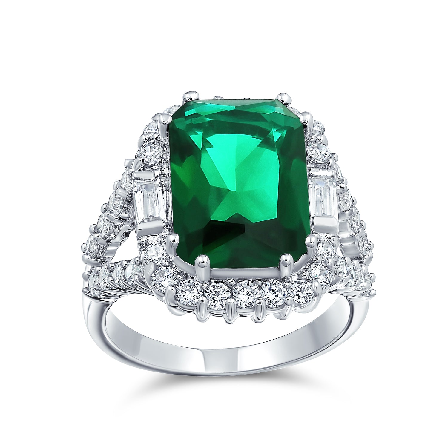 Cubic Zirconia 7CT CZ Green Emerald Cut Art Deco Style Cocktail Statement Ring