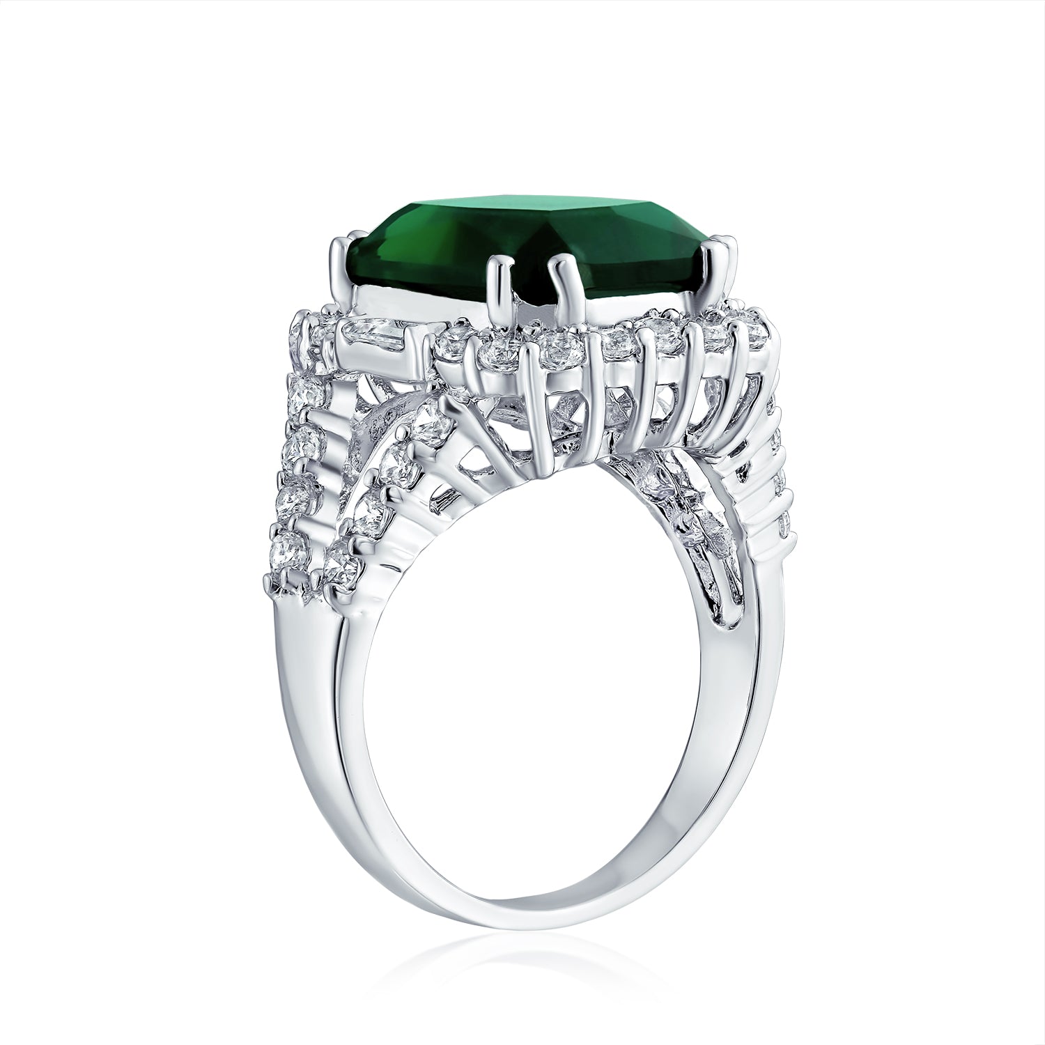 Cubic Zirconia 7CT CZ Green Emerald Cut Art Deco Style Cocktail Statement Ring