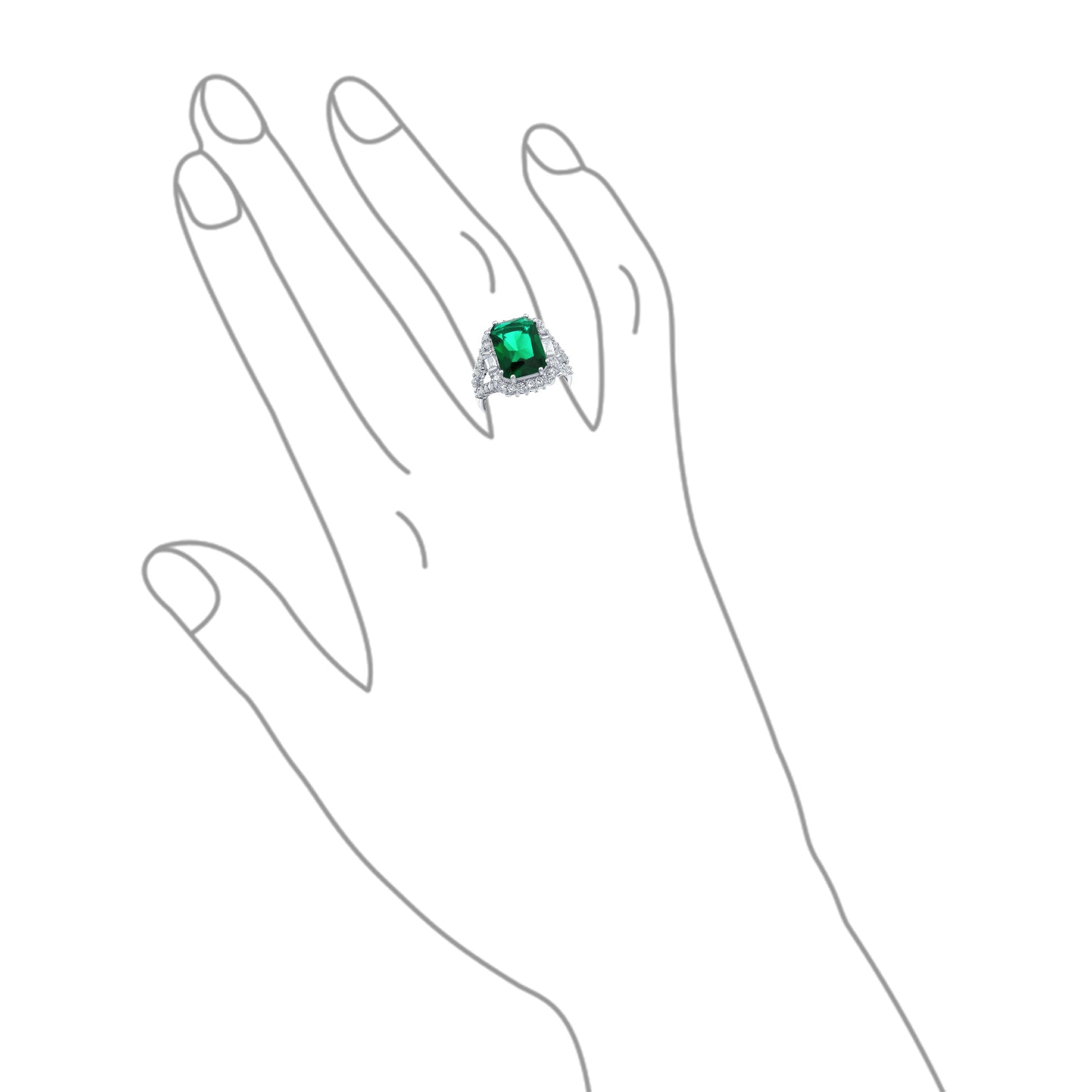 Cubic Zirconia 7CT CZ Green Emerald Cut Art Deco Style Cocktail Statement Ring