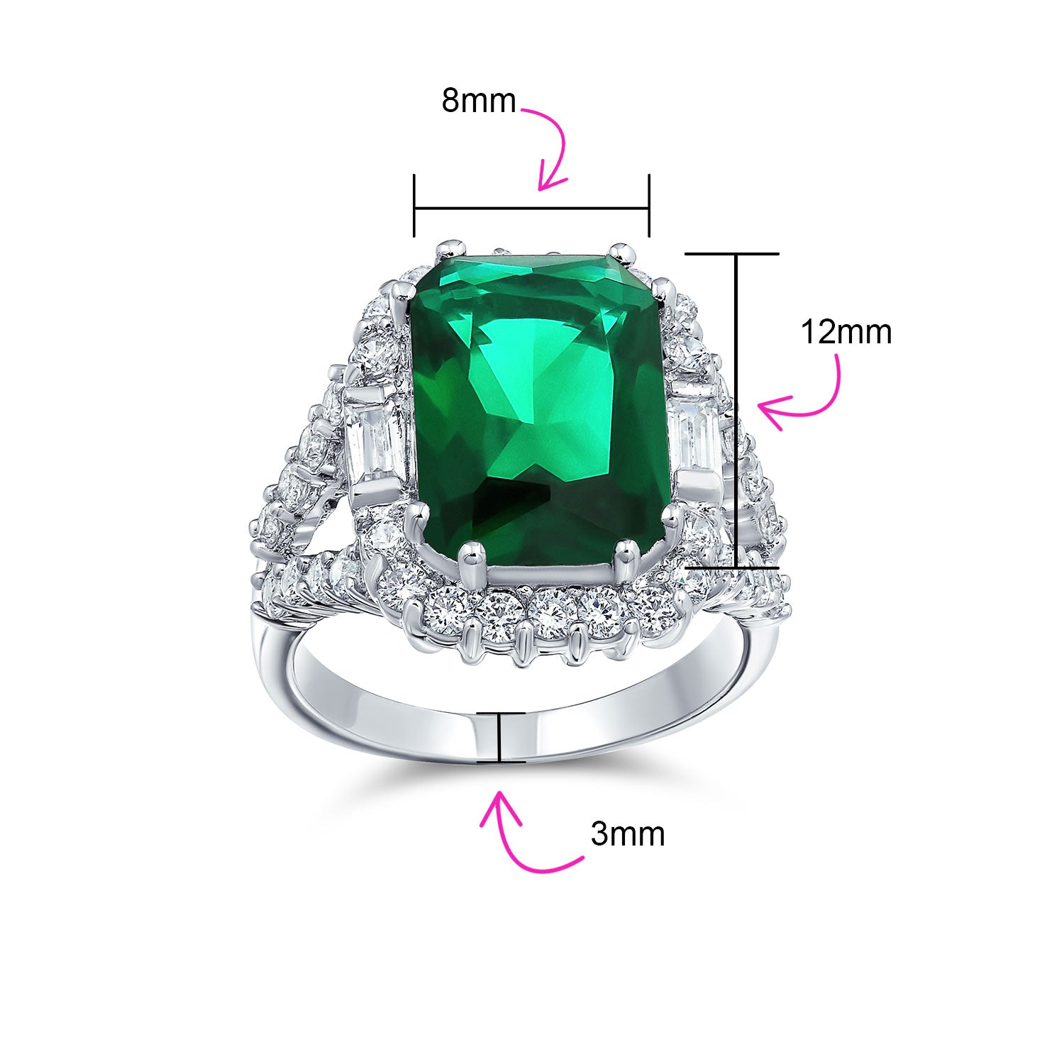 Cubic Zirconia 7CT CZ Green Emerald Cut Art Deco Style Cocktail Statement Ring