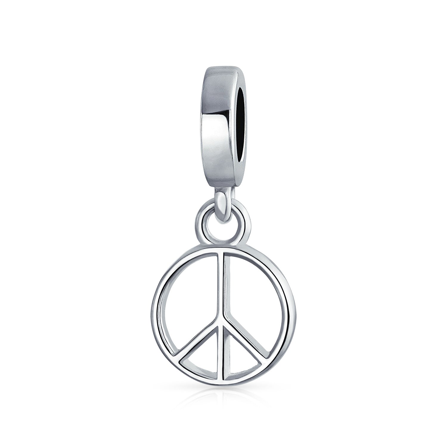 .925 Sterling Silver Inspirational Symbol Of World Peace Sign Dangle Charm Bead for Bracelet