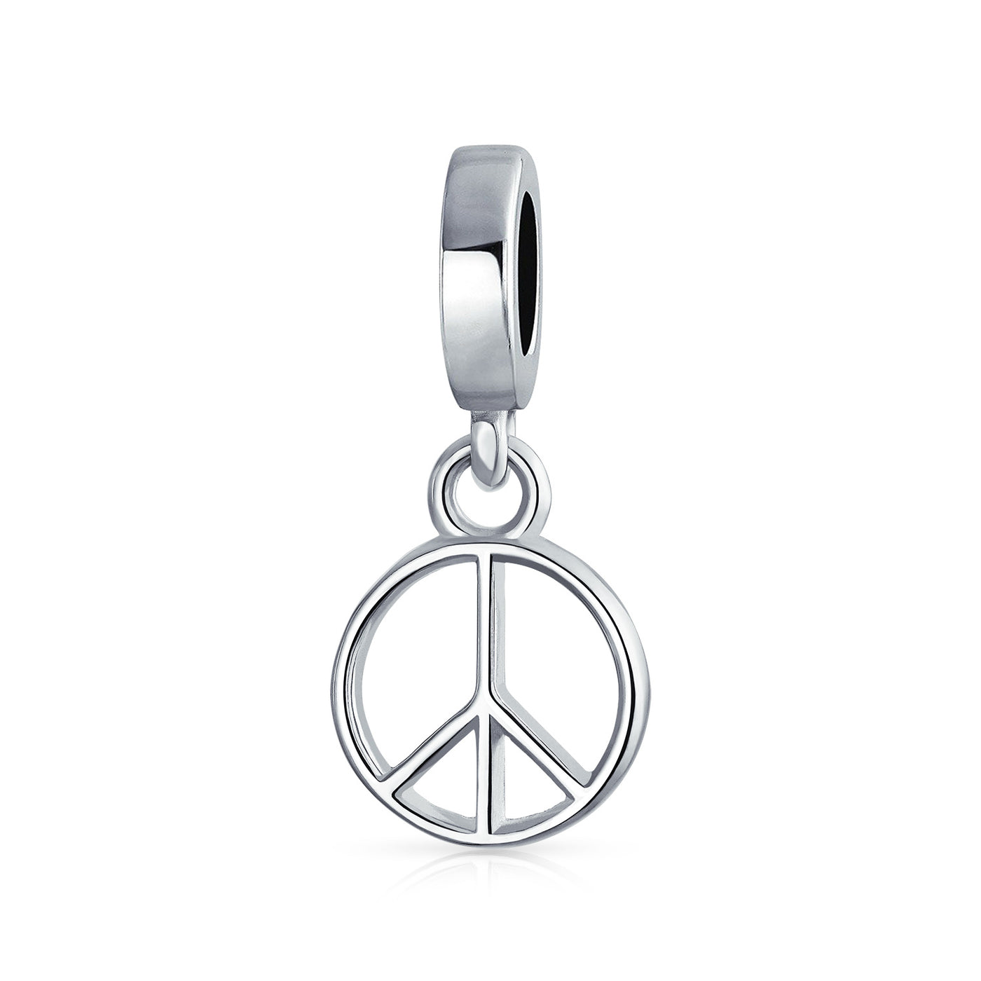 Set of 2 Inspirational World Peace Sign Dove Dangle Charm Bead Sterling Silver