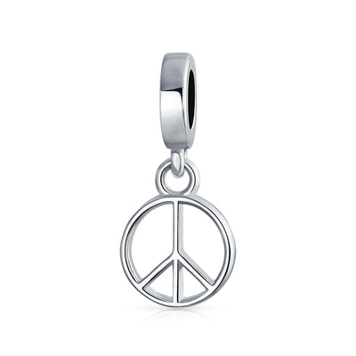 Set of 2 Inspirational World Peace Sign Dove Dangle Charm Bead Sterling Silver