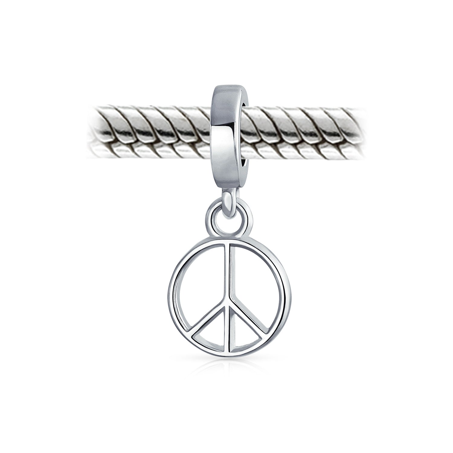 .925 Sterling Silver Inspirational Symbol Of World Peace Sign Dangle Charm Bead for Bracelet