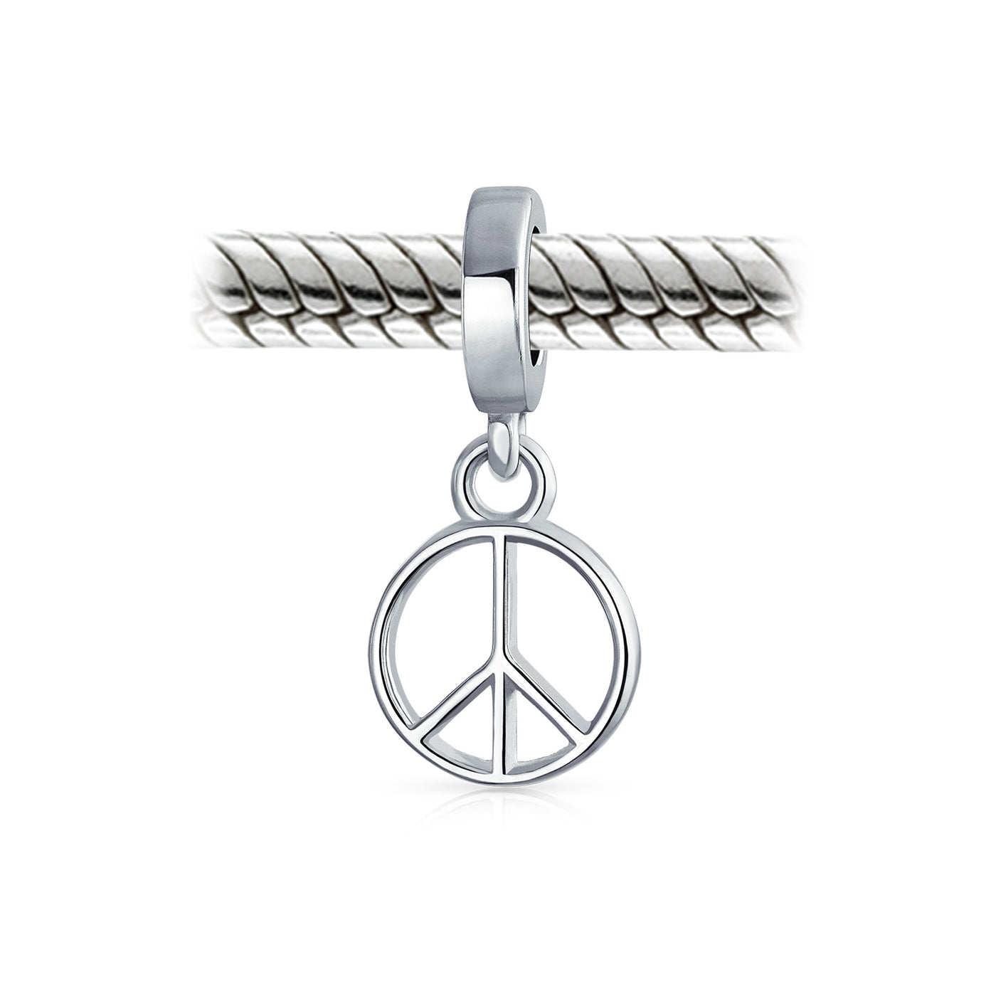 Set of 2 Inspirational World Peace Sign Dove Dangle Charm Bead Sterling Silver