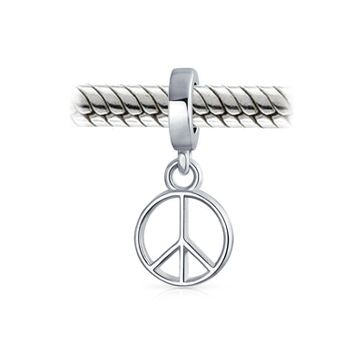 Set of 2 Inspirational World Peace Sign Dove Dangle Charm Bead Sterling Silver