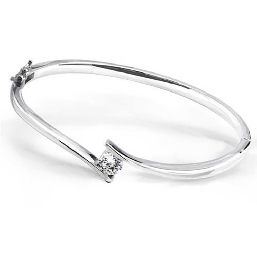 Timeless Bypass Bangle Bracelet .925 Sterling Silver CZ Modern Bridal Bracelet