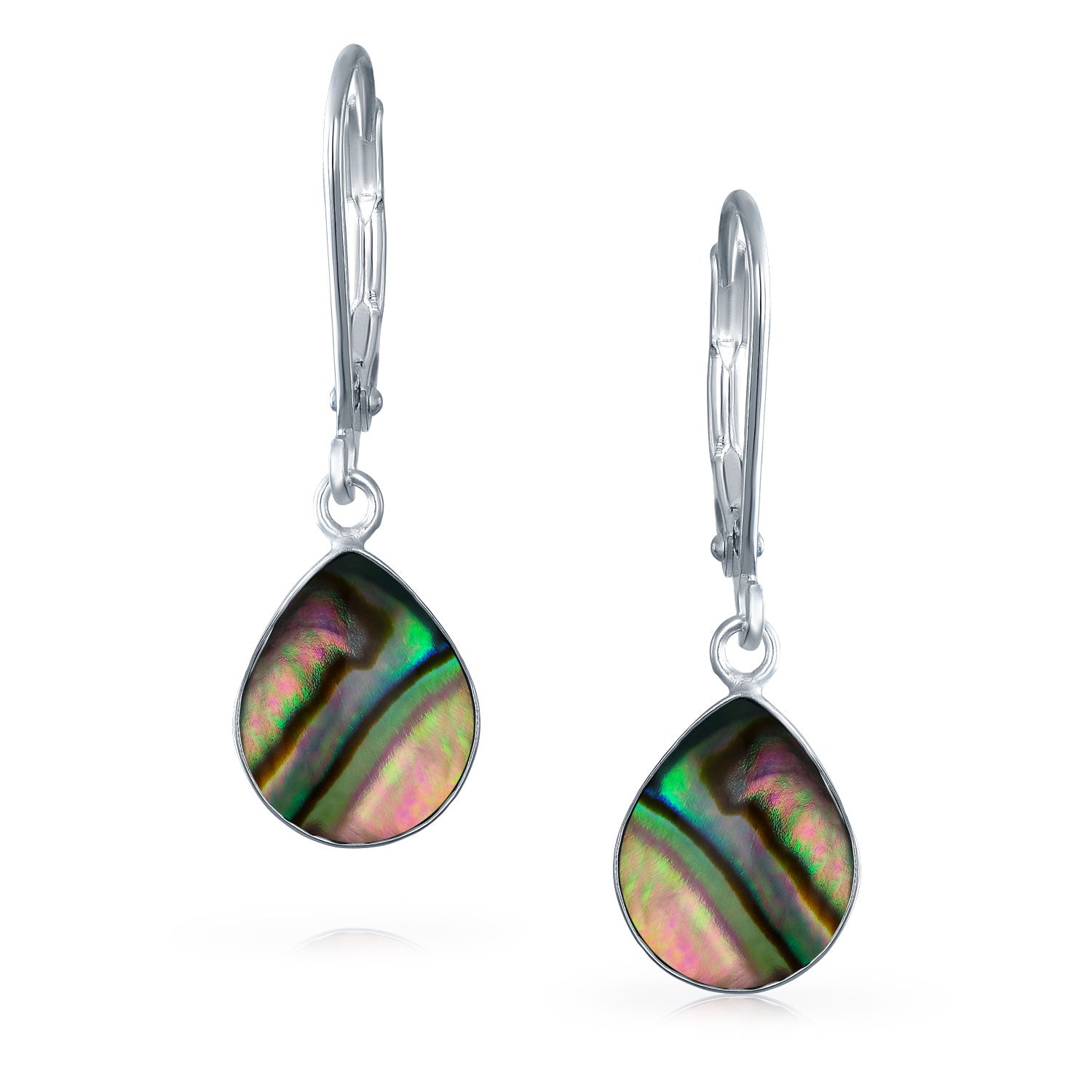 Geometric Iridescent Abalone Shell Teardrop Dangle Earrings Sterling Silver