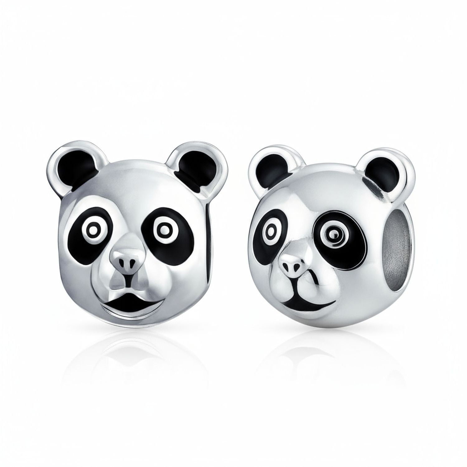 .925 Sterling Silver Bear Face Zoo Animal Koala Panda Charm Bead Two Tone for Bracelet (Set of 2)