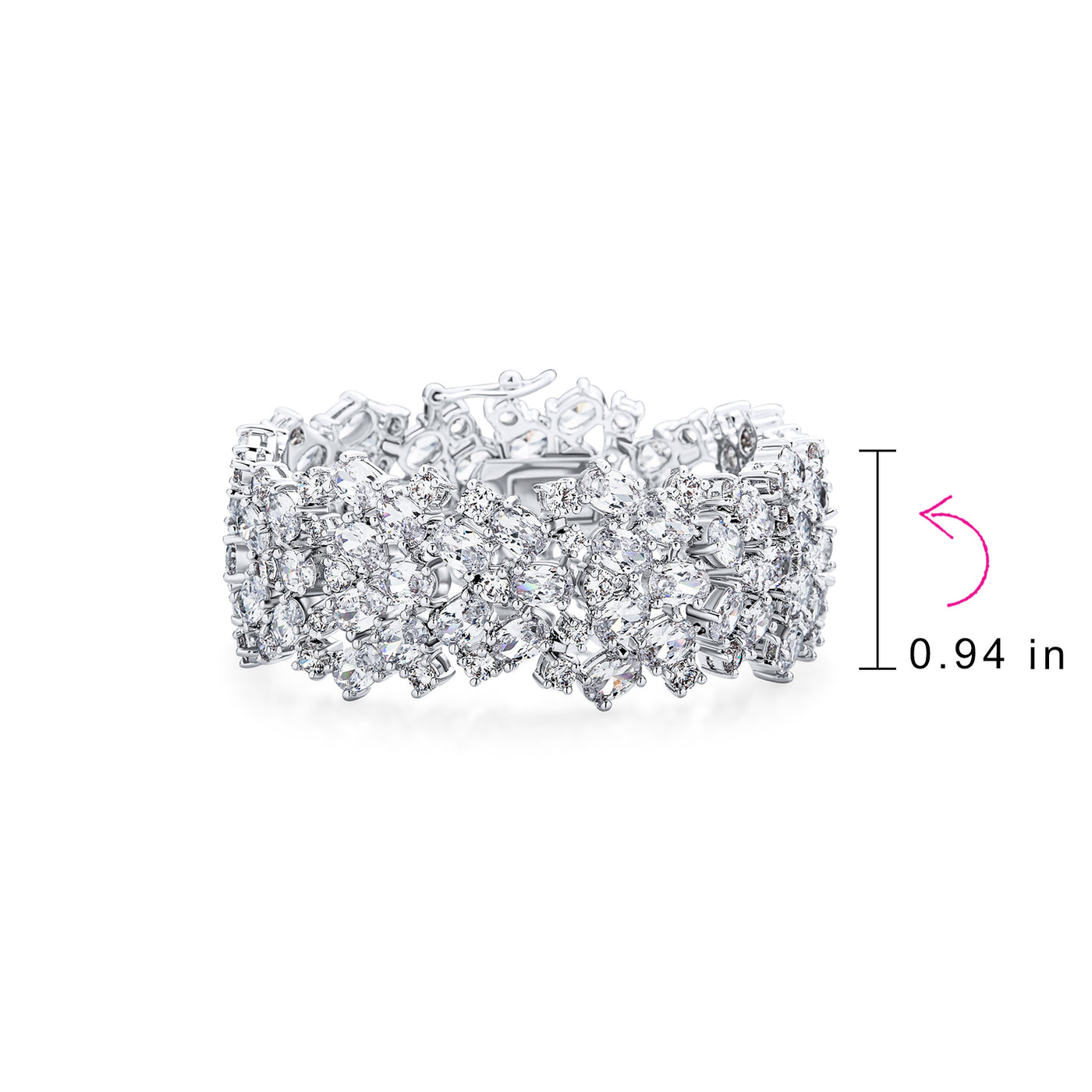 Elegant CZ Wide Statement Bracelet for Prom Wedding or Bridal Occasions