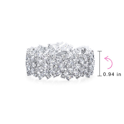 Elegant CZ Wide Statement Bracelet for Prom Wedding or Bridal Occasions