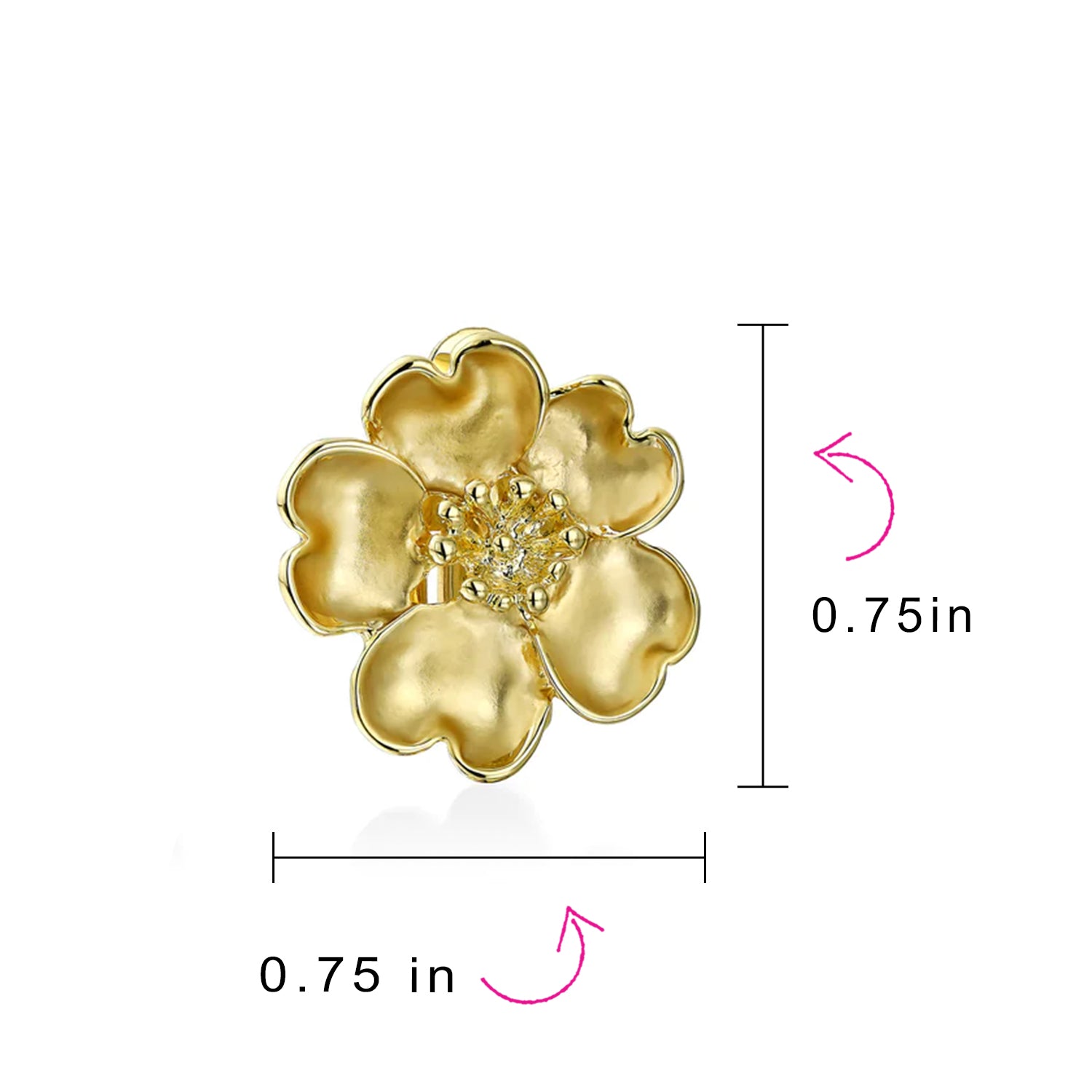 Heart Petals Flower Clip On Earrings CZ Non Pierced Ears Matte 14K Gold Plated Rhodium (Set of 2)