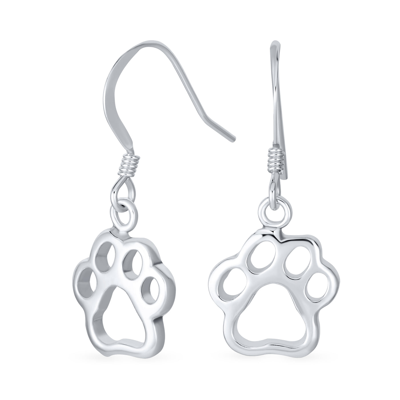 Best Friend Pet Lover Dangle Earrings with Dog Paw Print Sterling Silver Hooks