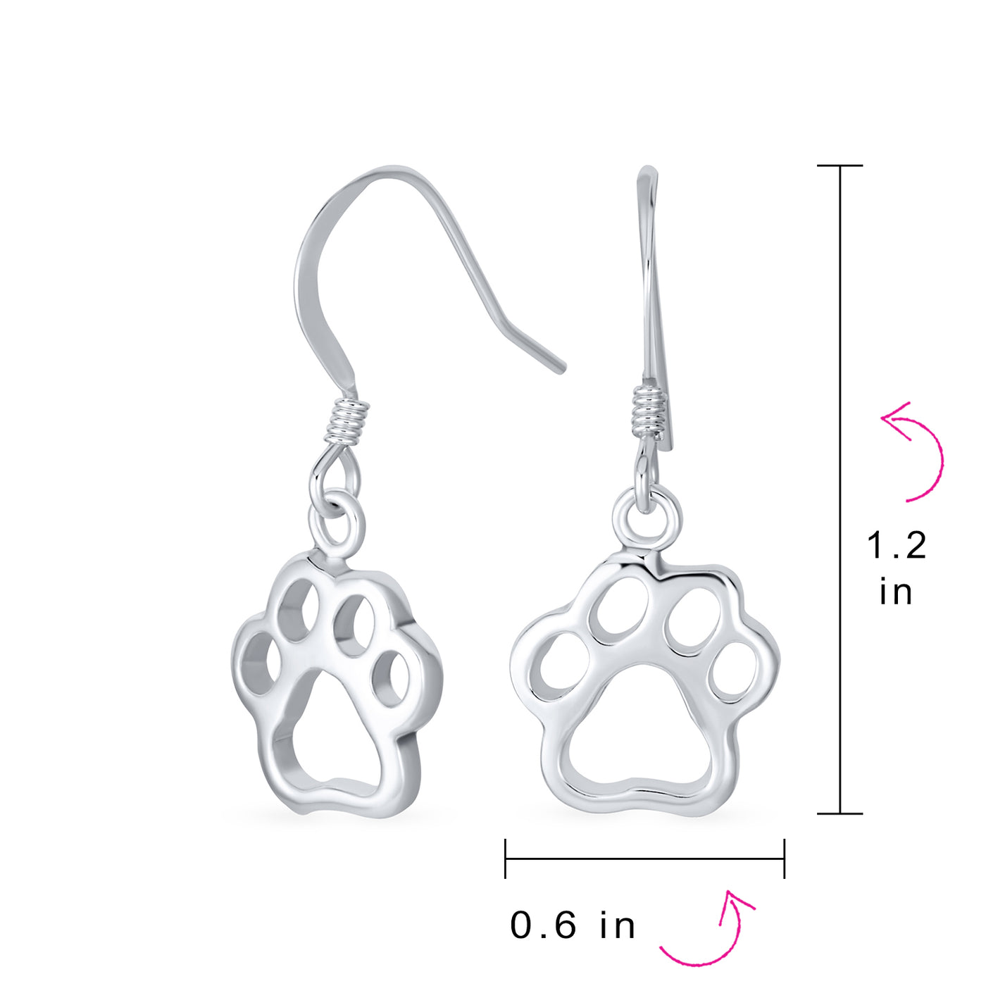 Best Friend Pet Lover Dangle Earrings with Dog Paw Print Sterling Silver Hooks