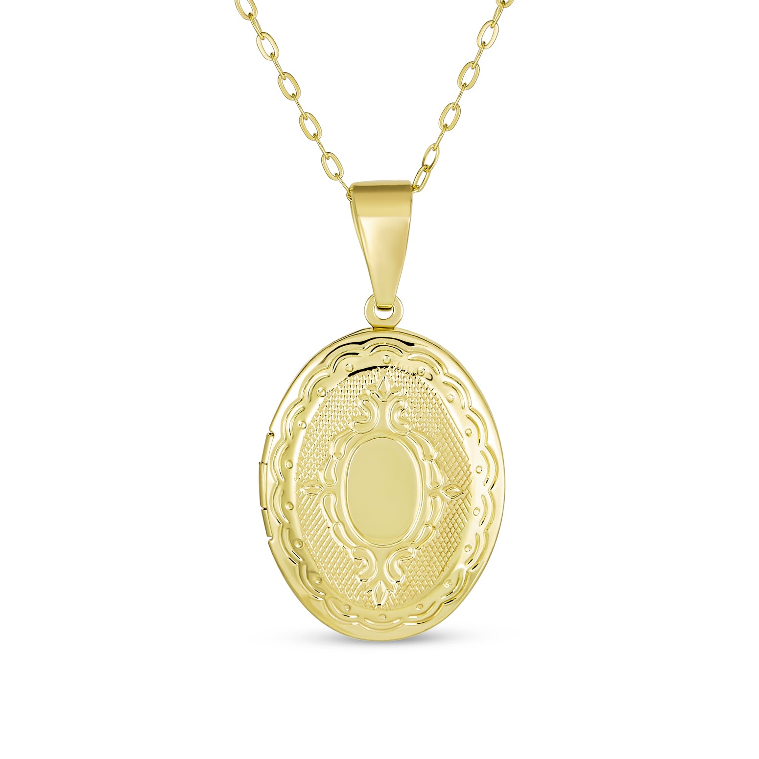 Vintage Oval Locket Necklace Etched Leaf Scroll Gold Plated