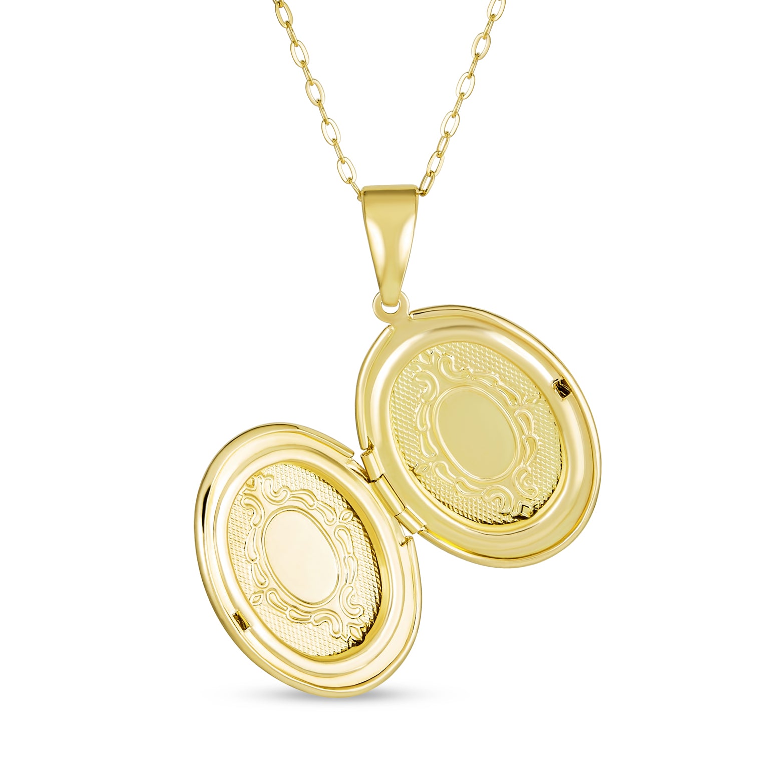 Vintage Oval Locket Necklace Etched Leaf Scroll Gold Plated
