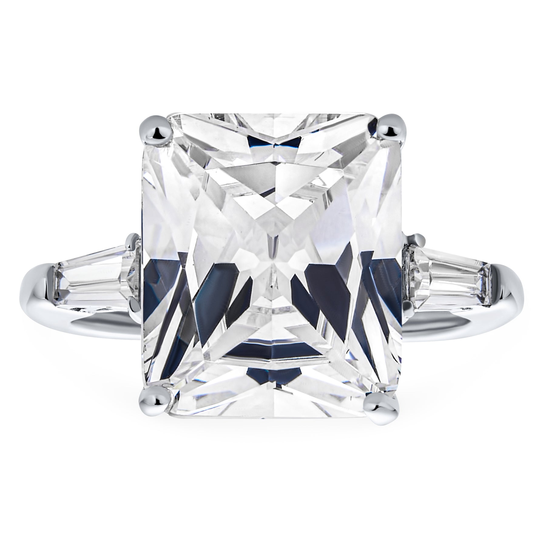 Classic .925 Sterling Silver 10CT Princess Cut CZ Cubic Zirconia Statement Engagement Ring Side Stones