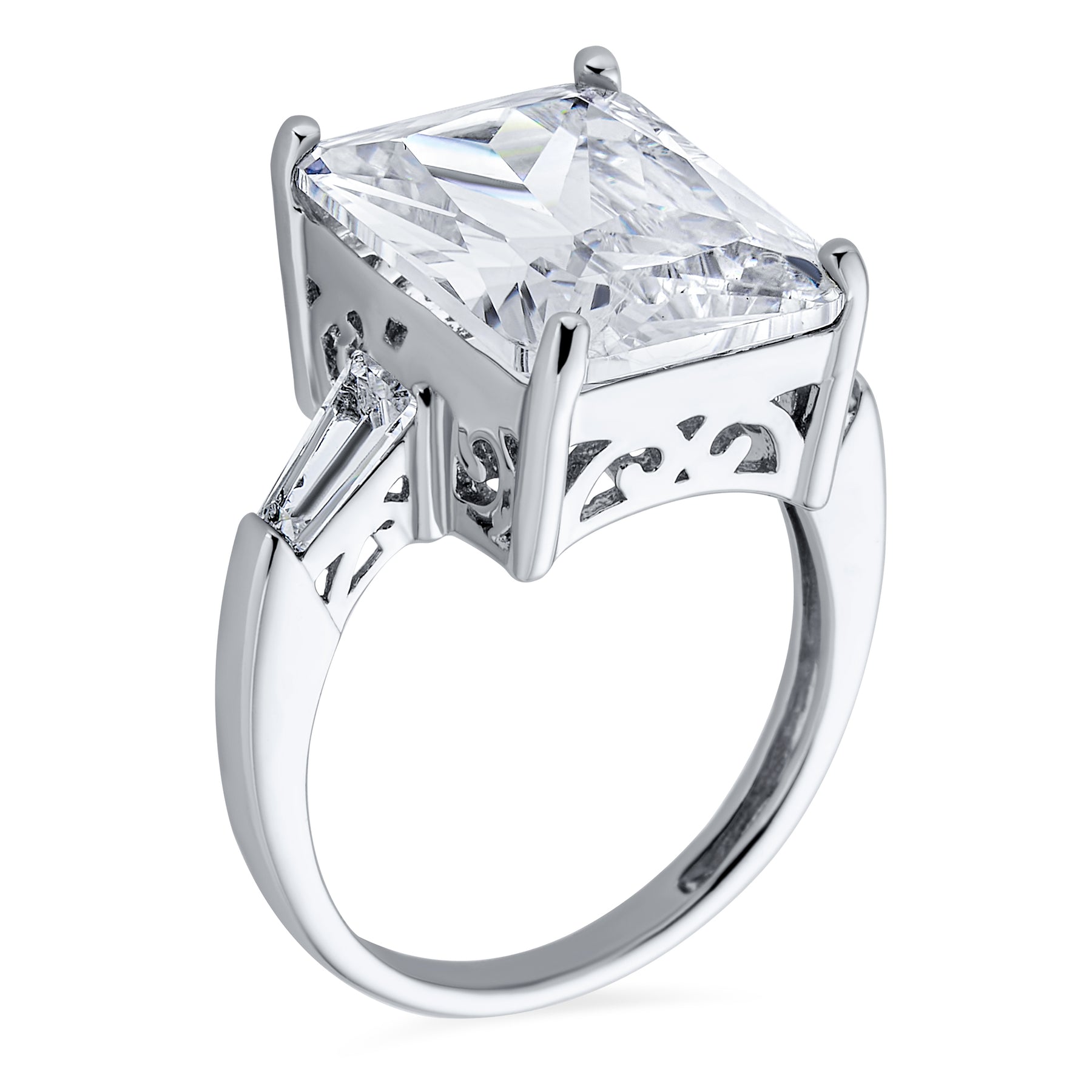 Classic .925 Sterling Silver 10CT Princess Cut CZ Cubic Zirconia Statement Engagement Ring Side Stones