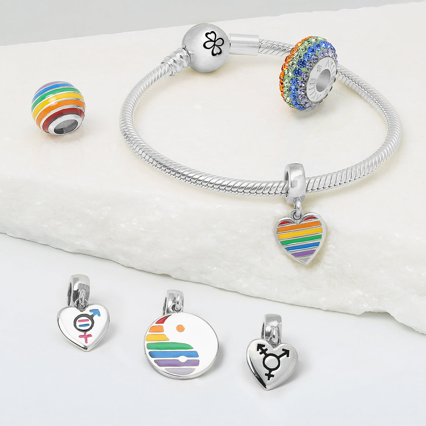 Colorful Enamel Sterling Silver LGBTQ Rainbow Spacer Charm Bead for Bracelet