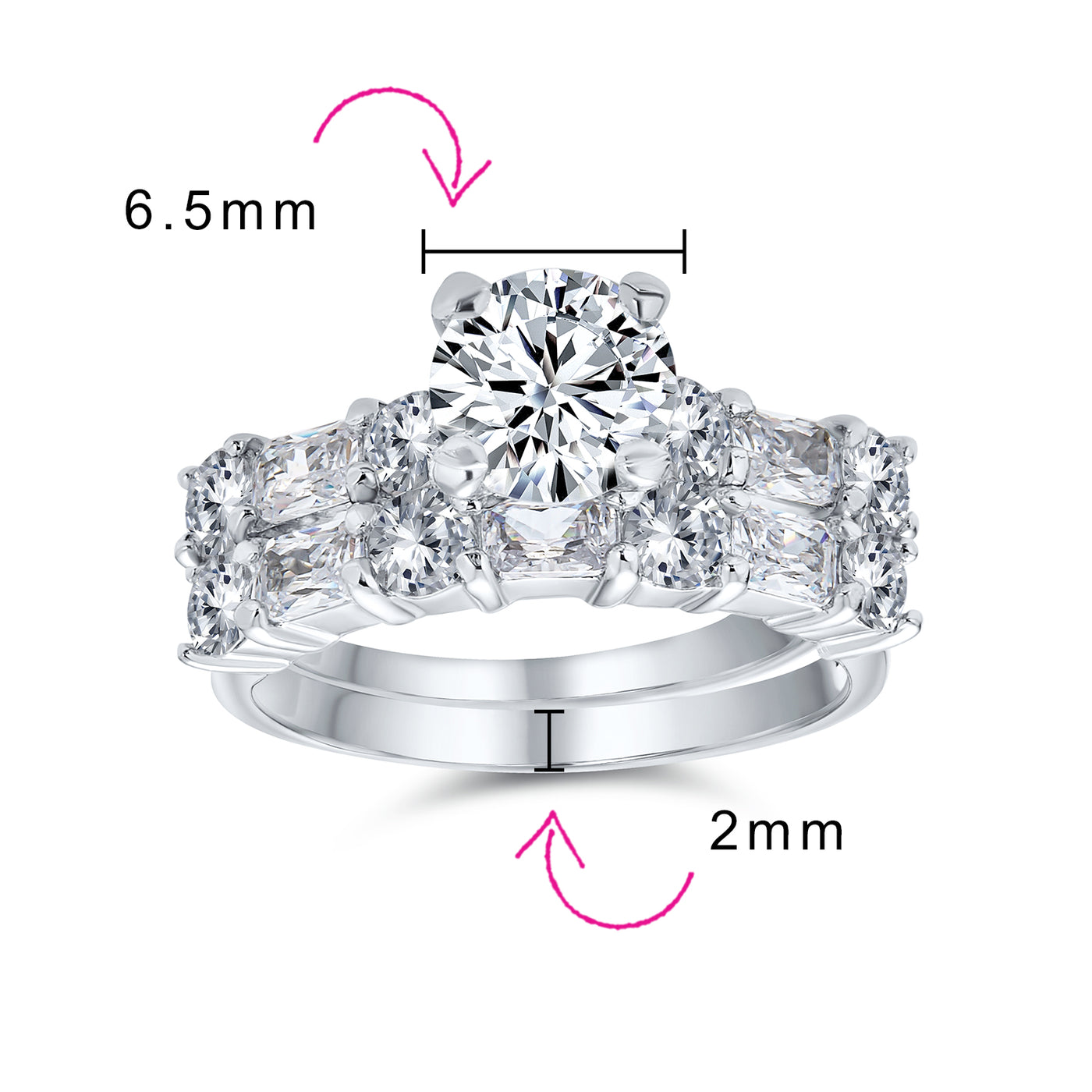 Traditional CZ Baguettes Cocktail Statement Ring with 2CT Solitaire Sterling Silver