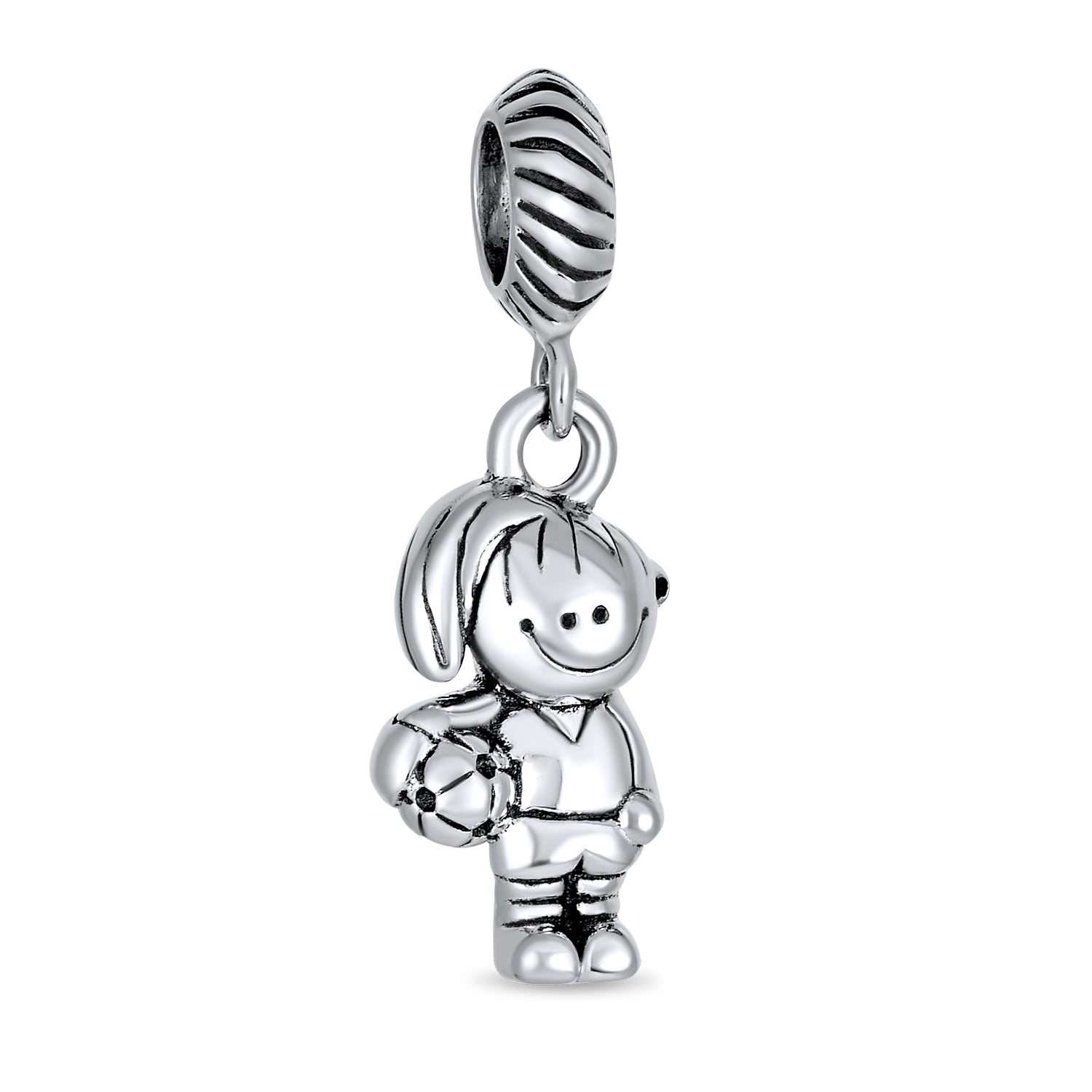 .925 Sterling Silver Personalized Cartoon Cheerleader Soccer Player Dangle Charm Bead for Bracelet