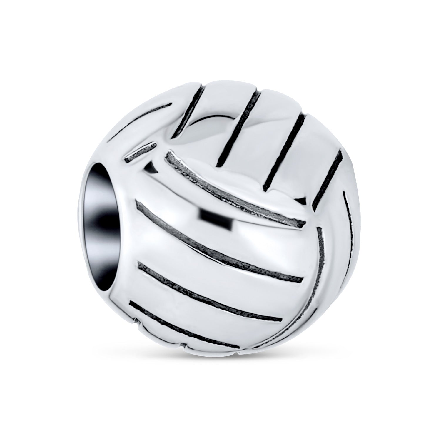 .925 Sterling Silver Beach Ball Sports Team Volleyball Charm Bead Oxidized for Bracelet