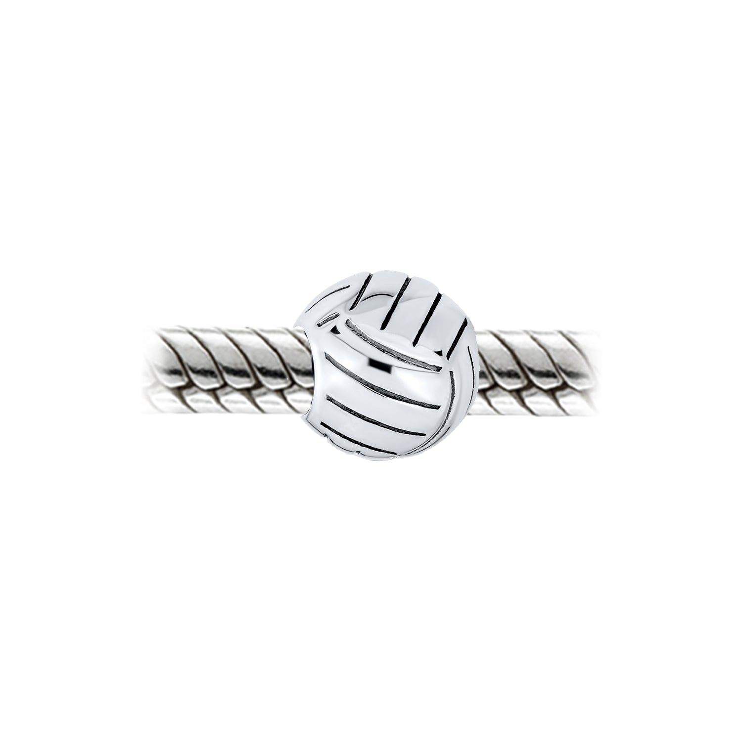 .925 Sterling Silver Beach Ball Sports Team Volleyball Charm Bead Oxidized for Bracelet