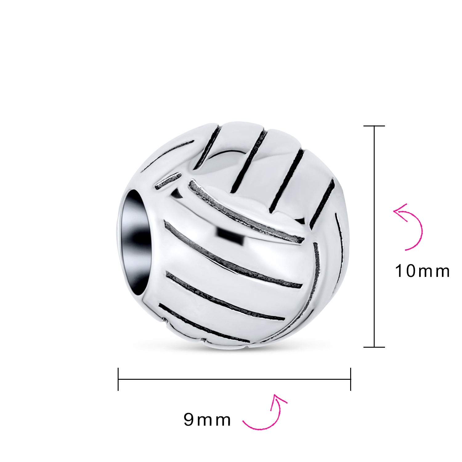 .925 Sterling Silver Beach Ball Sports Team Volleyball Charm Bead Oxidized for Bracelet