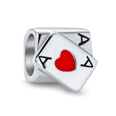 Set of 2 Welcome to Las Vegas and Poker Ace of Hearts Charm Bead Sterling Silver