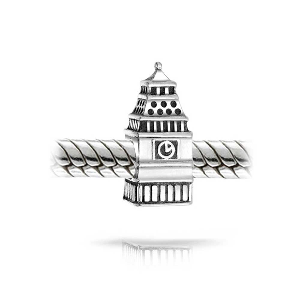 Set of 2 London Big Ben and Double Decker Bus Charm Bead Sterling Silver