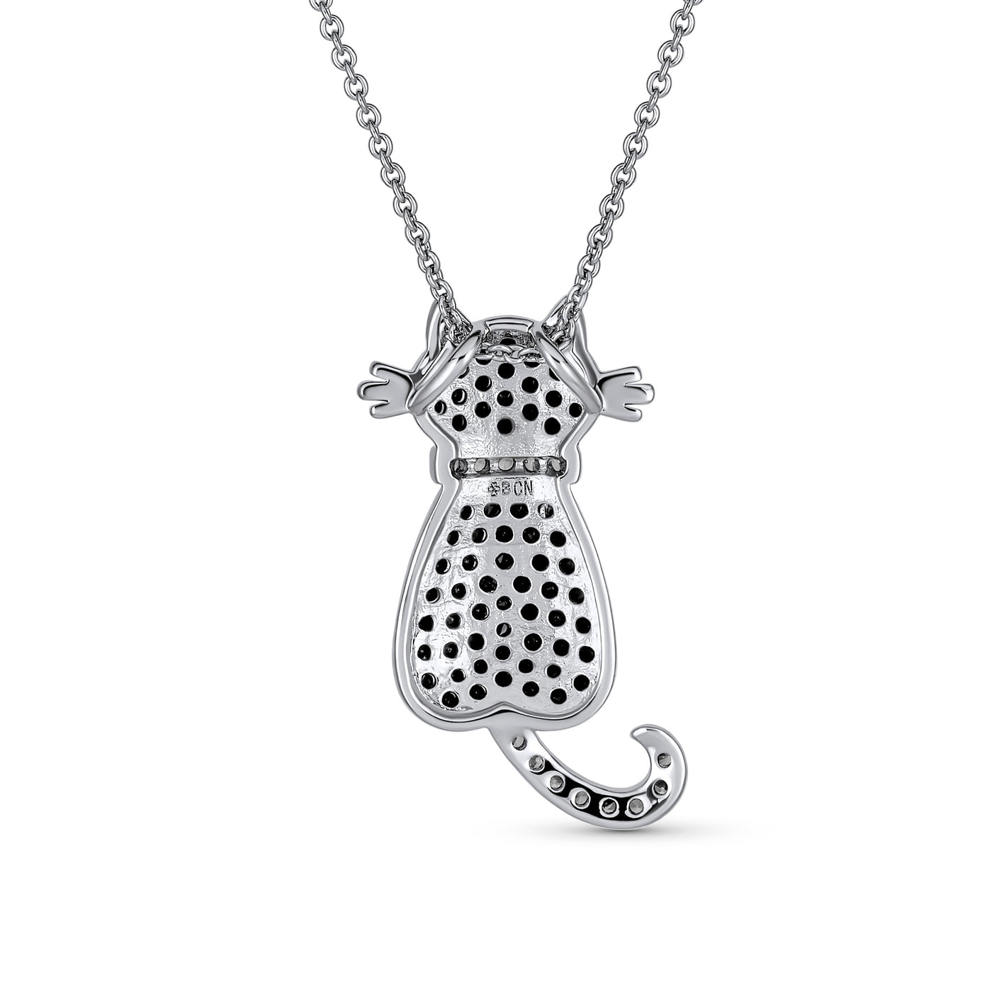 BFF Black Kitty Cat Pendant Necklace CZ Kitten Jewelry for Cat Lovers in Silver