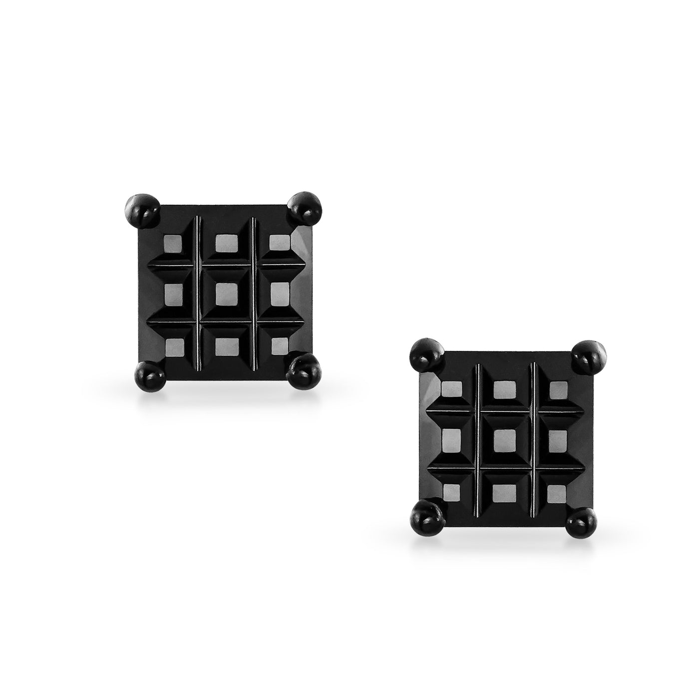 Square Black Invisible Cut CZ Stud Earrings for Men, Sterling Silver, Multiple Sizes