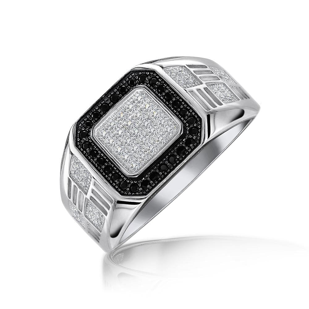 Mens Stainless Steel Geometric Micro Pave Halo Square CZ Engagement Ring