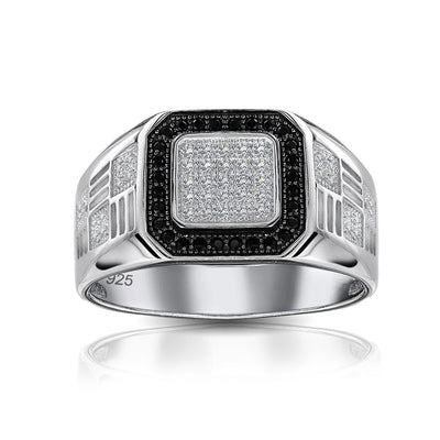 Mens Stainless Steel Geometric Micro Pave Halo Square CZ Engagement Ring