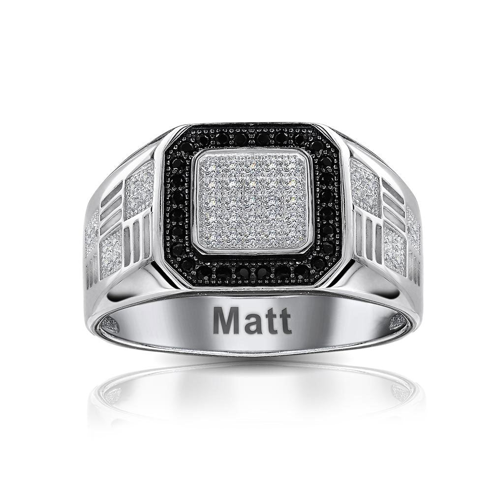 Mens Stainless Steel Geometric Micro Pave Halo Square CZ Engagement Ring