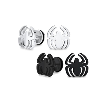 Set of 2 Silver Black Widow Spider Ear Plug Illusion Stud Earrings Surgical Steel 16G