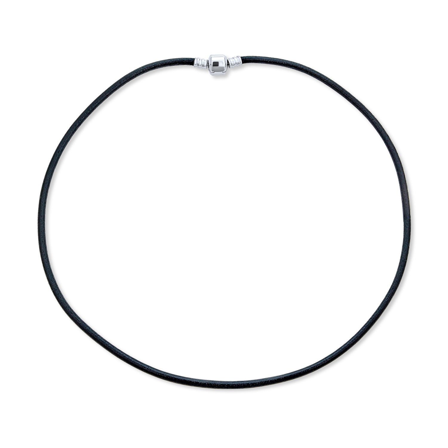 Unisex Black Leather Cord Necklace with Sterling Silver Barrel Clasp 18 Inch