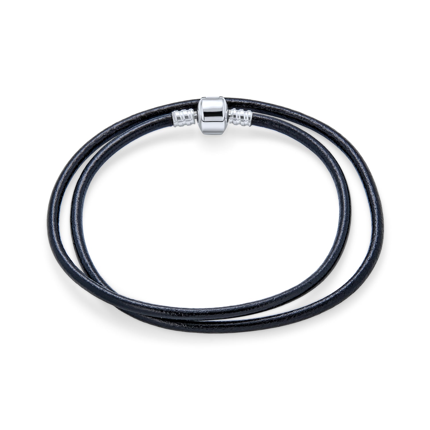 Unisex Black Leather Cord Necklace with Sterling Silver Barrel Clasp 18 Inch