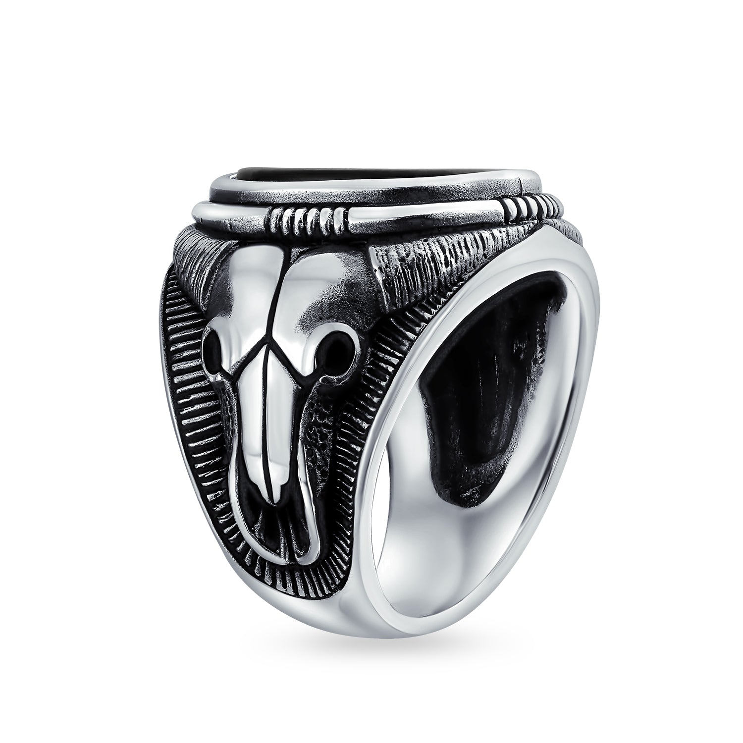 Mens Signet Tiger Eye Onyx Buffalo Cow Antelope Skull Ring 925 Silver shops