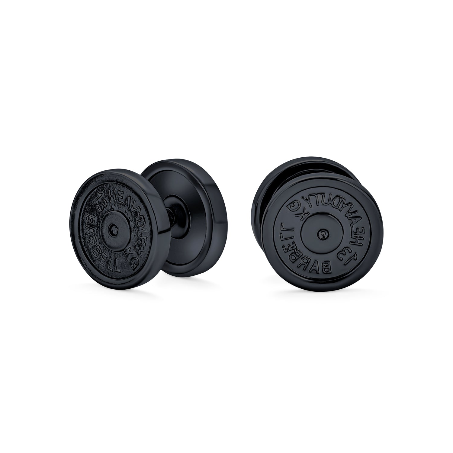 12MM Dumbbell Weight Plateau Plug Earrings Gunmetal Stainless Steel 16G