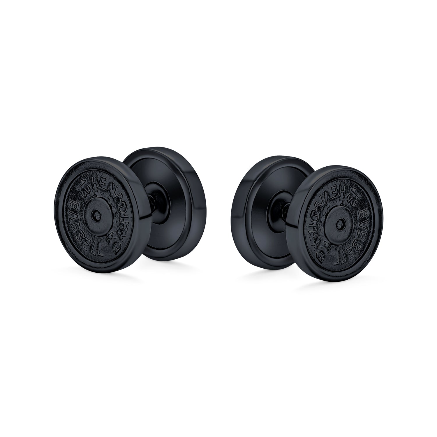 12MM Dumbbell Weight Plateau Plug Earrings Gunmetal Stainless Steel 16G